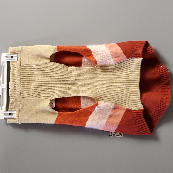 Fuzzy Stripe Dog Sweater - Deep Orange and Burgundy - Picture 3 of 7